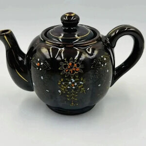 Vintage TEA POT Ceramic  Brown Hand-Painted  Made In Japan